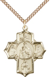 [5702GF/24GF] 14kt Gold Filled Our Lady of Mount Carmel 4-Way Pendant on a 24 inch Gold Filled Heavy Curb chain