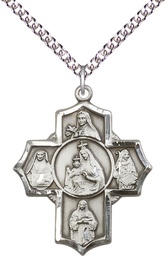 [5702SS/24SS] Sterling Silver Our Lady of Mount Carmel 4-Way Pendant on a 24 inch Sterling Silver Heavy Curb chain