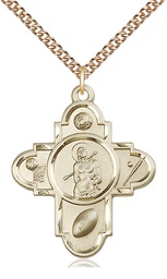 [5703GF/24GF] 14kt Gold Filled Sports 5-Way St Sebastian Pendant on a 24 inch Gold Filled Heavy Curb chain