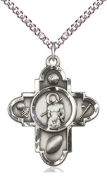 [5703SS/24SS] Sterling Silver Sports 5-Way St Sebastian Pendant on a 24 inch Sterling Silver Heavy Curb chain
