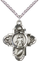 [5703SS/24SS] Sterling Silver Sports 5-Way St Sebastian Pendant on a 24 inch Sterling Silver Heavy Curb chain