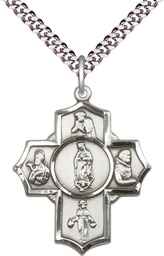 [5705SS/24S] Sterling Silver Guadalupe Diego Pio Xav Nino Pendant on a 24 inch Light Rhodium Heavy Curb chain