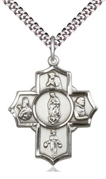 [5705SS/24S] Sterling Silver Guadalupe Diego Pio Xav Nino Pendant on a 24 inch Light Rhodium Heavy Curb chain