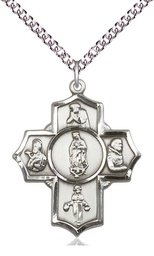 [5705SS/24SS] Sterling Silver Guadalupe Diego Pio Xav Nino Pendant on a 24 inch Sterling Silver Heavy Curb chain