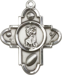 [5707SS] Sterling Silver Sports 5-Way St Christopher Medal