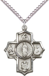 [5708SS/24SS] Sterling Silver 5-Way Motherhood Pendant on a 24 inch Sterling Silver Heavy Curb chain