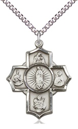 [5708SS/24SS] Sterling Silver 5-Way Motherhood Pendant on a 24 inch Sterling Silver Heavy Curb chain
