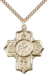 [5709GF/24GF] 14kt Gold Filled 5-Way Firefighter Pendant on a 24 inch Gold Filled Heavy Curb chain