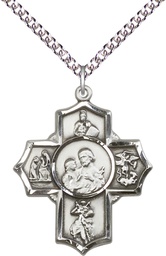 [5709SS/24SS] Sterling Silver 5-Way Firefighter Pendant on a 24 inch Sterling Silver Heavy Curb chain