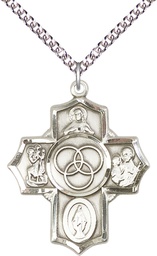 [5710SS/24SS] Sterling Silver Blended Family 5-Way Pendant on a 24 inch Sterling Silver Heavy Curb chain