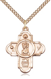 [5712GF/24GF] 14kt Gold Filled 5-Way St Christopher Sports Pendant on a 24 inch Gold Filled Heavy Curb chain