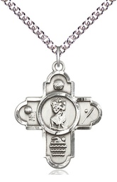 [5712SS/24SS] Sterling Silver 5-Way St Christopher Sports Pendant on a 24 inch Sterling Silver Heavy Curb chain