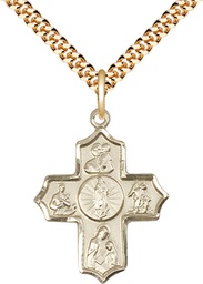 [5713GF/24G] 14kt Gold Filled 5-Way Our Lady of Guadalupe Pendant on a 24 inch Gold Plate Heavy Curb chain