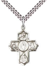 [5713SS/24S] Sterling Silver 5-Way Our Lady of Guadalupe Pendant on a 24 inch Light Rhodium Heavy Curb chain