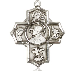 [5716SS] Sterling Silver Sacred Heart 5-Way Medal