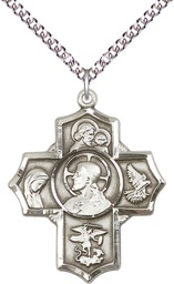 [5716SS/24SS] Sterling Silver Sacred Heart 5-Way Pendant on a 24 inch Sterling Silver Heavy Curb chain