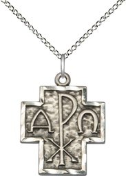 [4226SS/18SS] Sterling Silver Alpha &amp; Omega Pendant on a 18 inch Sterling Silver Light Curb chain