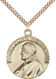 [4230GF/24GF] 14kt Gold Filled Saint John Neumann Pendant on a 24 inch Gold Filled Heavy Curb chain