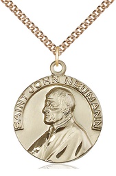 [4230GF/24GF] 14kt Gold Filled Saint John Neumann Pendant on a 24 inch Gold Filled Heavy Curb chain