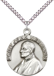 [4230SS/24SS] Sterling Silver Saint John Neumann Pendant on a 24 inch Sterling Silver Heavy Curb chain