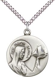 [4232SS/24SS] Sterling Silver Our Lady Star of the Sea Pendant on a 24 inch Sterling Silver Heavy Curb chain