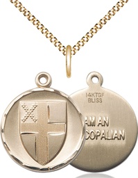 [4237GF/18G] 14kt Gold Filled Episcopal Pendant on a 18 inch Gold Plate Light Curb chain