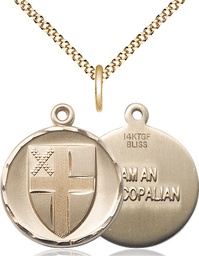 [4237GF/18G] 14kt Gold Filled Episcopal Pendant on a 18 inch Gold Plate Light Curb chain