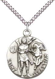 [4239SS/24SS] Sterling Silver Saint Sebastian Pendant on a 24 inch Sterling Silver Heavy Curb chain