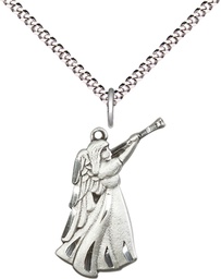 [4240SS/18S] Sterling Silver Guardian Angel Pendant on a 18 inch Light Rhodium Light Curb chain