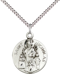 [4244SS/18S] Sterling Silver Saint Nicholas Pendant on a 18 inch Light Rhodium Light Curb chain