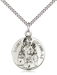 [4244SS/18S] Sterling Silver Saint Nicholas Pendant on a 18 inch Light Rhodium Light Curb chain