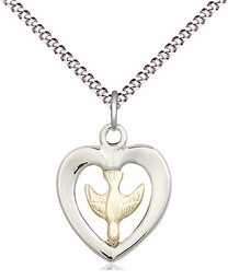 [4246GF/SS/18S] Two-Tone GF/SS Holy Spirit Pendant on a 18 inch Light Rhodium Light Curb chain