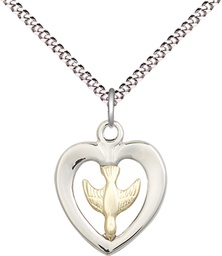 [4246GF/SS/18S] Two-Tone GF/SS Holy Spirit Pendant on a 18 inch Light Rhodium Light Curb chain