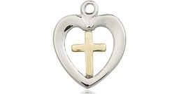 [4247GF/SS] Two-Tone GF/SS Heart Cross Medal