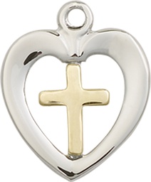 [4247GF/SS] Two-Tone GF/SS Heart Cross Medal