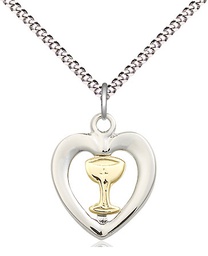 [4248GF/SS/18S] Two-Tone GF/SS Heart / Chalice Pendant on a 18 inch Light Rhodium Light Curb chain
