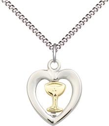 [4248GF/SS/18S] Two-Tone GF/SS Heart / Chalice Pendant on a 18 inch Light Rhodium Light Curb chain