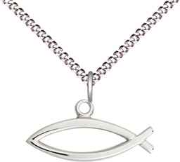 [4250SS/18S] Sterling Silver Fish Pendant on a 18 inch Light Rhodium Light Curb chain