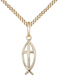 [4251GF/18G] 14kt Gold Filled Fish Cross Pendant on a 18 inch Gold Plate Light Curb chain