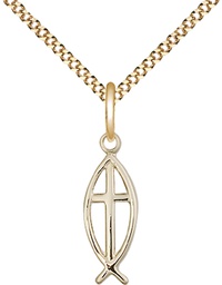 [4251GF/18G] 14kt Gold Filled Fish Cross Pendant on a 18 inch Gold Plate Light Curb chain