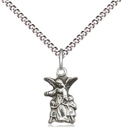 [4253SS/18S] Sterling Silver Guardian Angel Pendant on a 18 inch Light Rhodium Light Curb chain