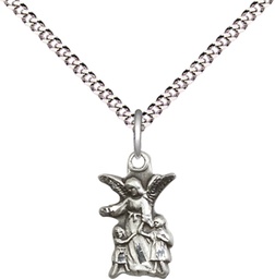 [4253SS/18S] Sterling Silver Guardian Angel Pendant on a 18 inch Light Rhodium Light Curb chain