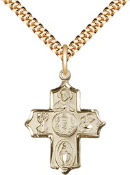 [4256GF/24G] 14kt Gold Filled 4-Way Pendant on a 24 inch Gold Plate Heavy Curb chain