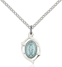 [4257MSS/18S] Sterling Silver Miraculous Pendant on a 18 inch Light Rhodium Light Curb chain