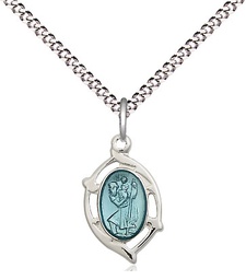 [4259SS/18S] Sterling Silver Saint Christopher Pendant on a 18 inch Light Rhodium Light Curb chain