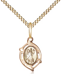 [4259SSG/18G] Gold Plate Sterling Silver Saint Christopher Pendant on a 18 inch Gold Plate Light Curb chain