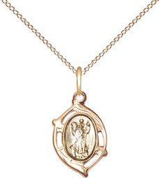 Gold Plate Sterling Silver Saint Christopher Pendant on a 18 inch Gold Filled Light Curb chain