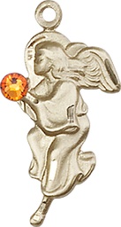 [4260GF-STN11] 14kt Gold Filled Guardian Angel Medal with a 3mm Topaz Swarovski stone