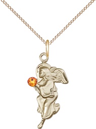 [4260GF-STN11/18GF] 14kt Gold Filled Guardian Angel Pendant with a 3mm Topaz Swarovski stone on a 18 inch Gold Filled Light Curb chain