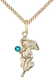 [4260GF-STN12/18G] 14kt Gold Filled Guardian Angel Pendant with a 3mm Zircon Swarovski stone on a 18 inch Gold Plate Light Curb chain